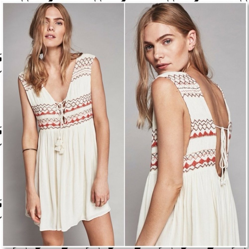 Free People Cream Embroidered Simply Dress NWOT